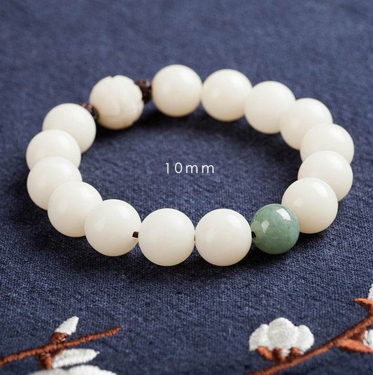 Natural white jade Bodhi bracelets beads bracelets women's simple Bodhi bracelets transfer beads - Mubimart