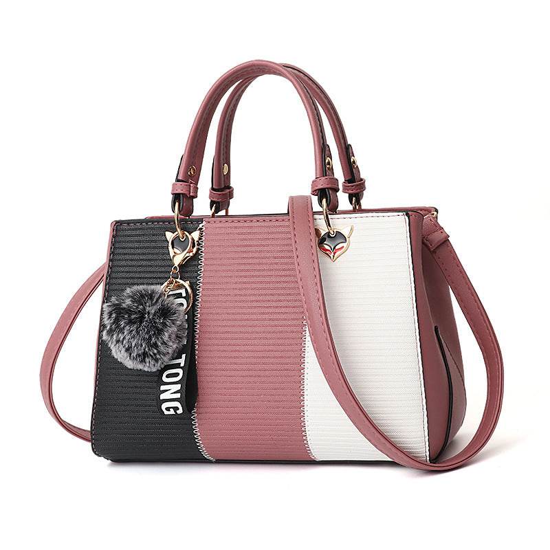 Women Hairball Ornaments Totes Patchwork Handbag Party Purse Ladies Messenger Crossbody Shoulder Bags Women Handbags - Mubimart
