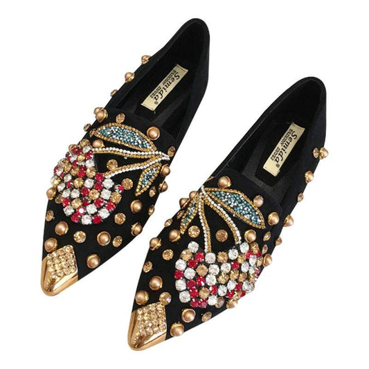 Pointed toe net red flat shoes - Mubimart