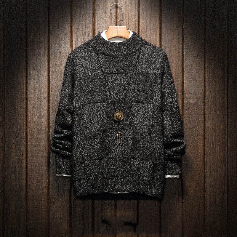 Men's Half Turtleneck Checkered Sweater Fat People Plus Size - Mubimart
