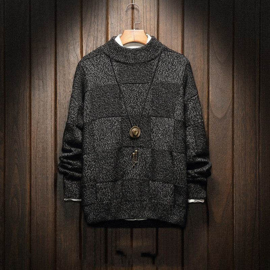 Men's Half Turtleneck Checkered Sweater Fat People Plus Size - Mubimart