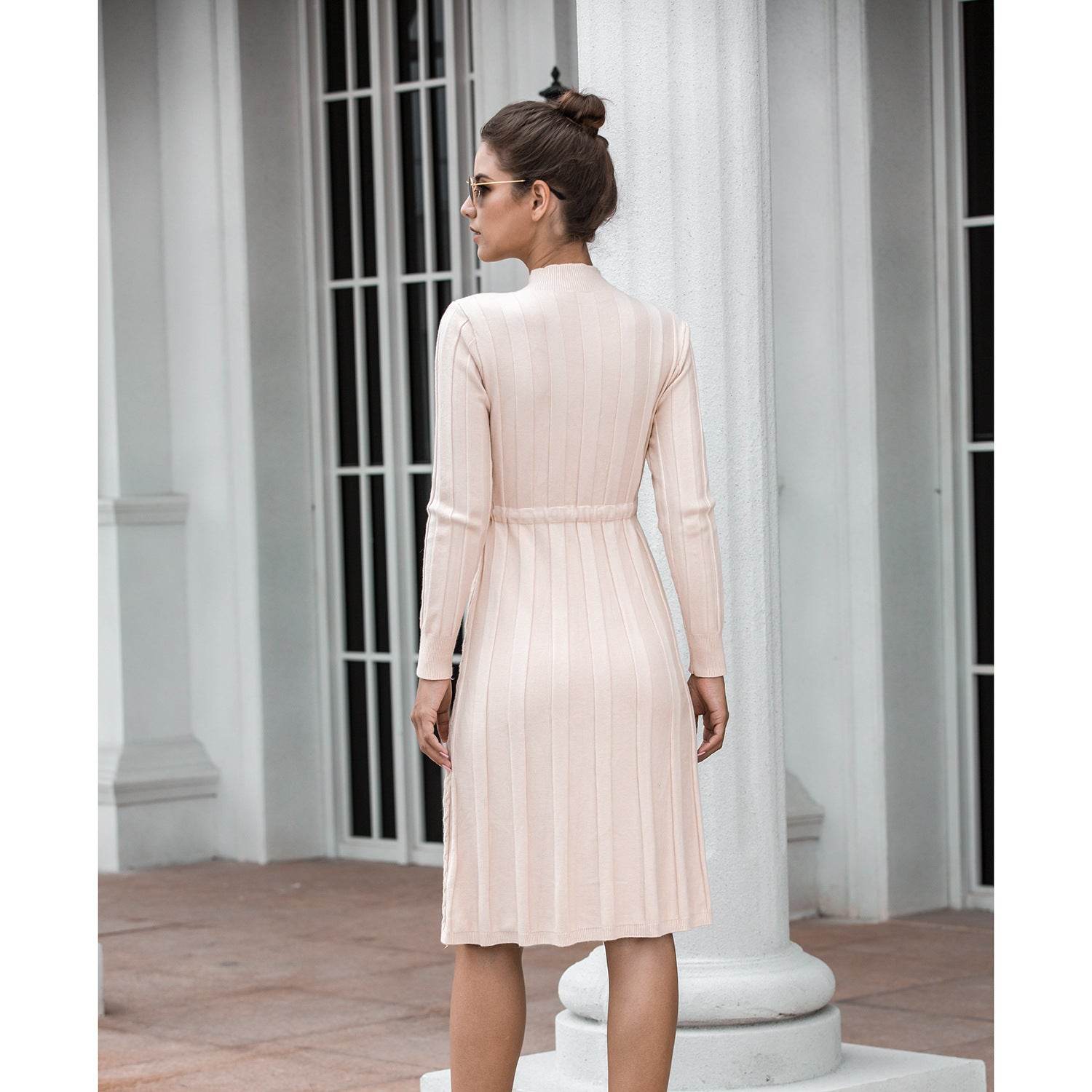 Twisted lace midi sweater dress - Mubimart