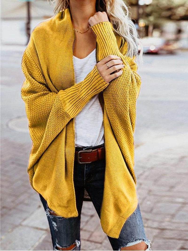 Bat Ssleeve Plus Size Knitted Cardigan Sweater - Mubimart