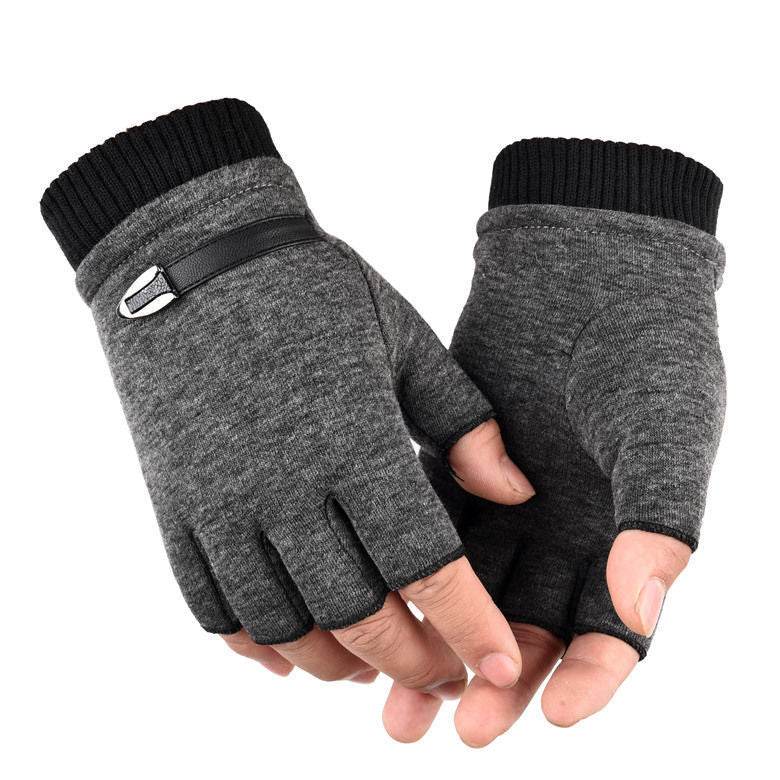 Half-finger gloves for men and women without velvet in autumn and winter - Mubimart