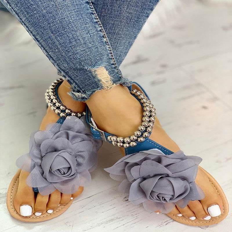 Flat flower sandals - Mubimart