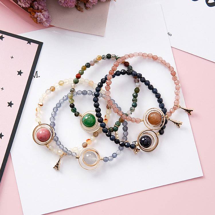 Sweet Simple Hollow Geometric Round Circle Crystal Beaded Tower Pendant Bracelet Bangle for Women Girlfriend - Mubimart