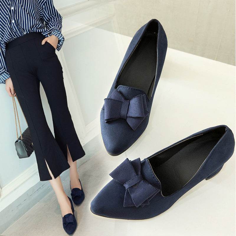 Pointy chunky medium heels high heels shoes - Mubimart
