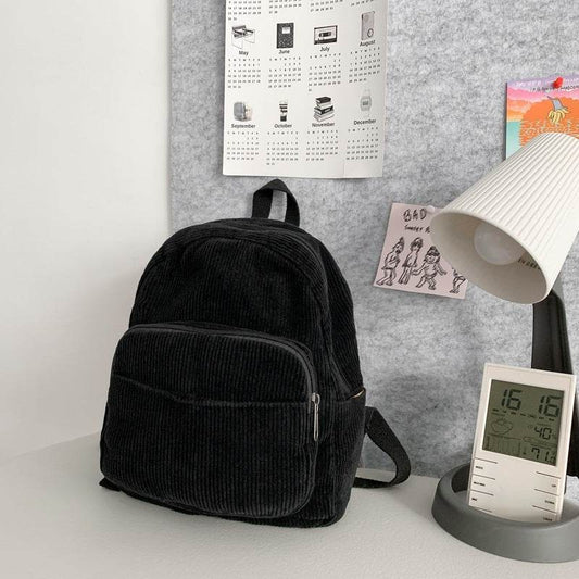 Corduroy Solid Color Schoolbag Women's Backpack Small Backpack Women - Mubimart