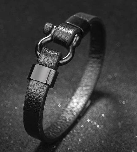 Titanium steel leather bracelet men - Mubimart
