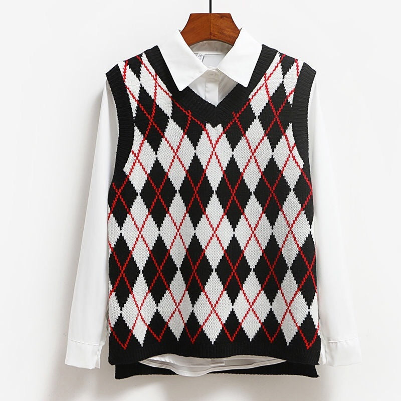 College Style Knitted Sweater Vest Women's Vest