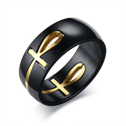 Separable Ankh Egyptian Cross Ring Men Personalized Black Gold Stainless Steel Key of Life Wedding Male Anel Jewelry - Mubimart
