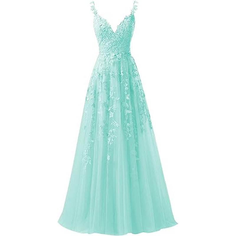 Evening Dress Suspender Style Long Tulle Lace For Prom - Mubimart