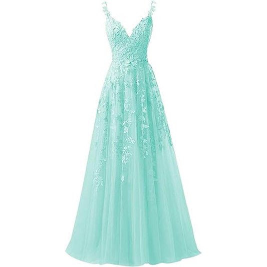 Evening Dress Suspender Style Long Tulle Lace For Prom - Mubimart