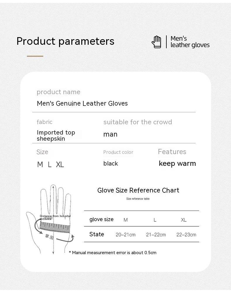 Fleece-lined Thickened Real Leather Gloves - Mubimart