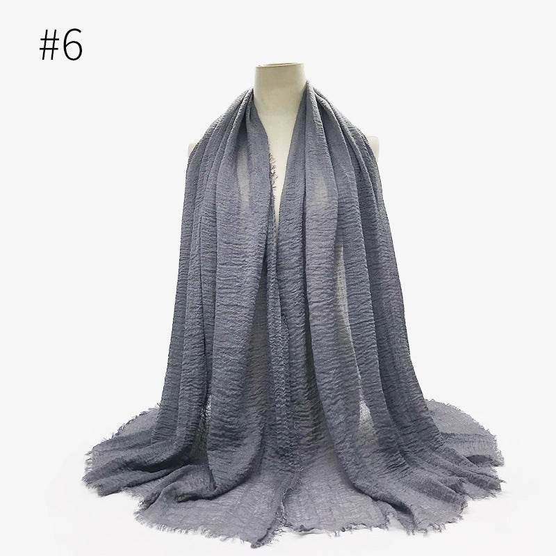 Bubble plain Scarf / cotton scarf fringes women soft solid hijab popular muffler shawls big Pashmina wrap hijab - Mubimart