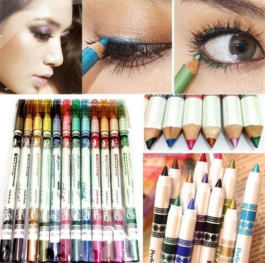 Cosmetics 12 Colors Glitter Lip liner Eye Shadow Eyeliner Pencil Pen Makeup - Mubimart