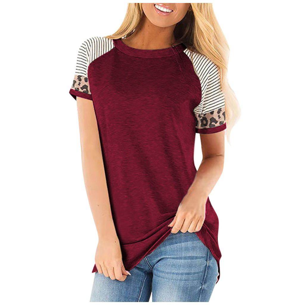 Maternity Striped Tees Nursing Tops Short leopard - Mubimart