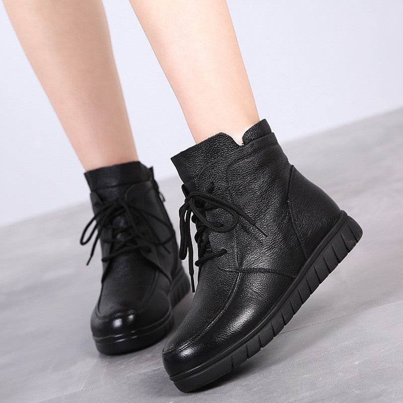 Leather wool booties - Mubimart