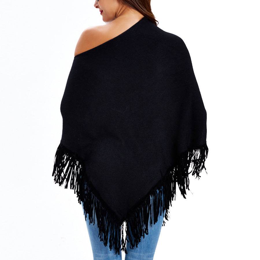 Fringed cloak shawl - Mubimart