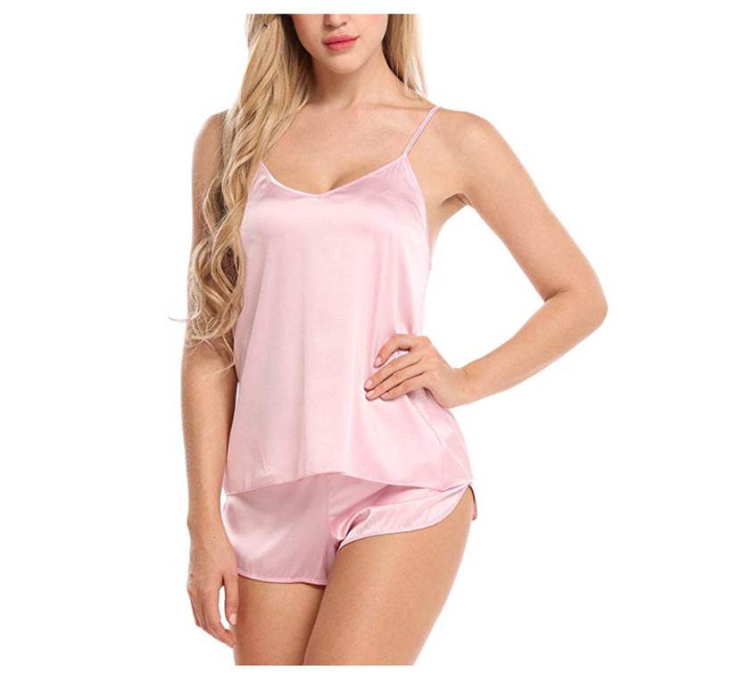 Satin pajama suit with suspenders - Mubimart