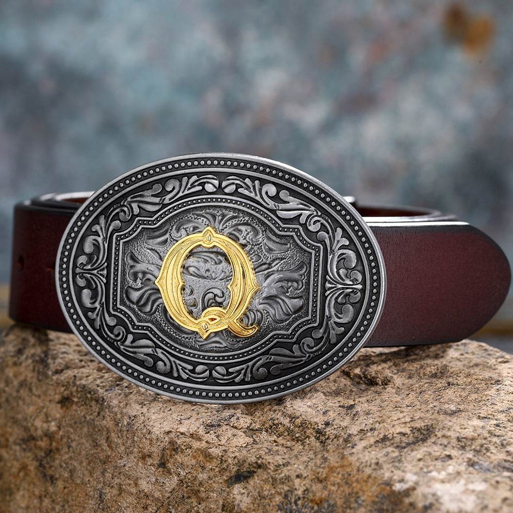 Men's And Women's Floral Letter Buckle Belts - Mubimart
