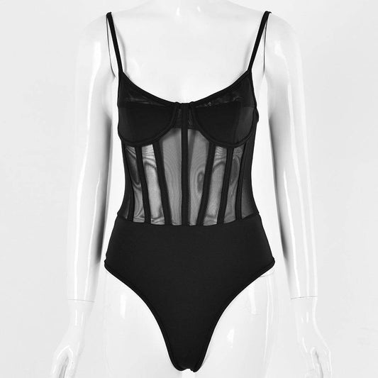 Mesh hollow bodysuit - Mubimart
