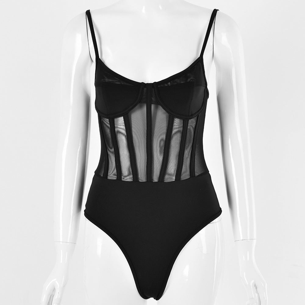 Mesh hollow bodysuit - Mubimart -  