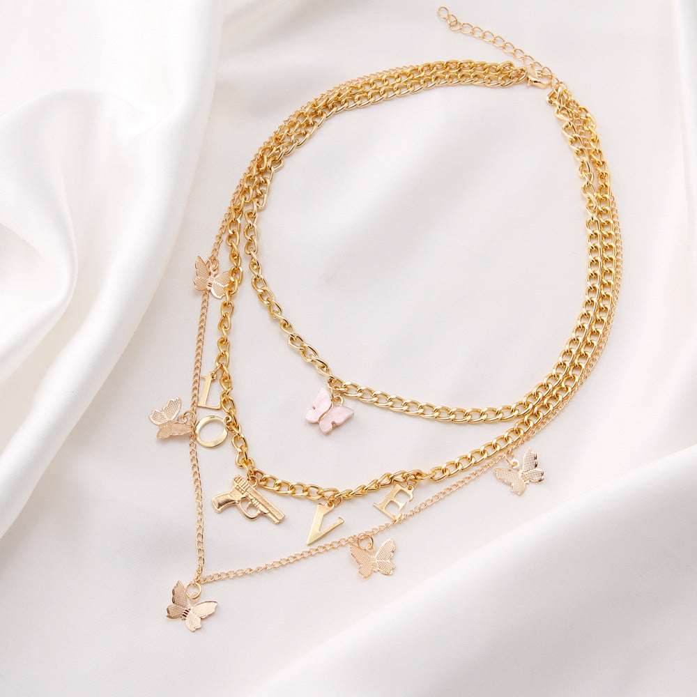 Chain Butterfly Necklace Women Multilayer Pendant Necklace Set Women - Mubimart