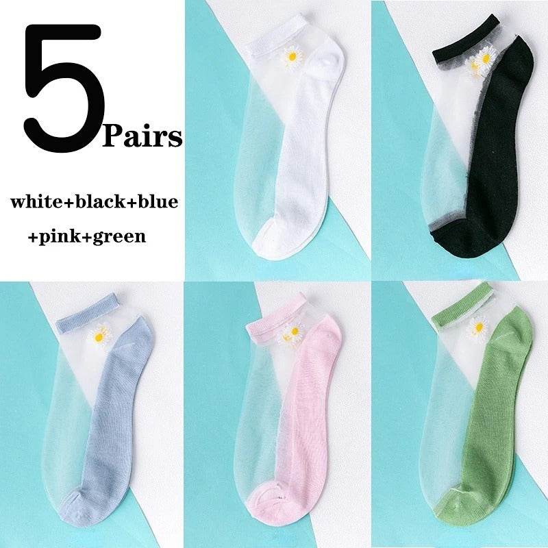 Women's Low-cut Liners Transparent Spun Glass Thin Socks - Mubimart