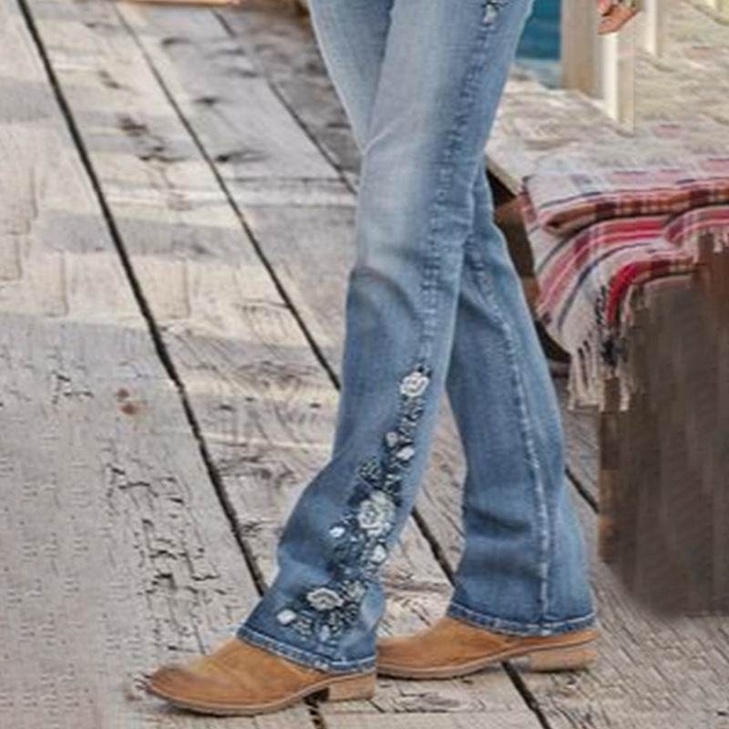 Women's Embroidered Bootcut Slim Fit Jeans - Mubimart