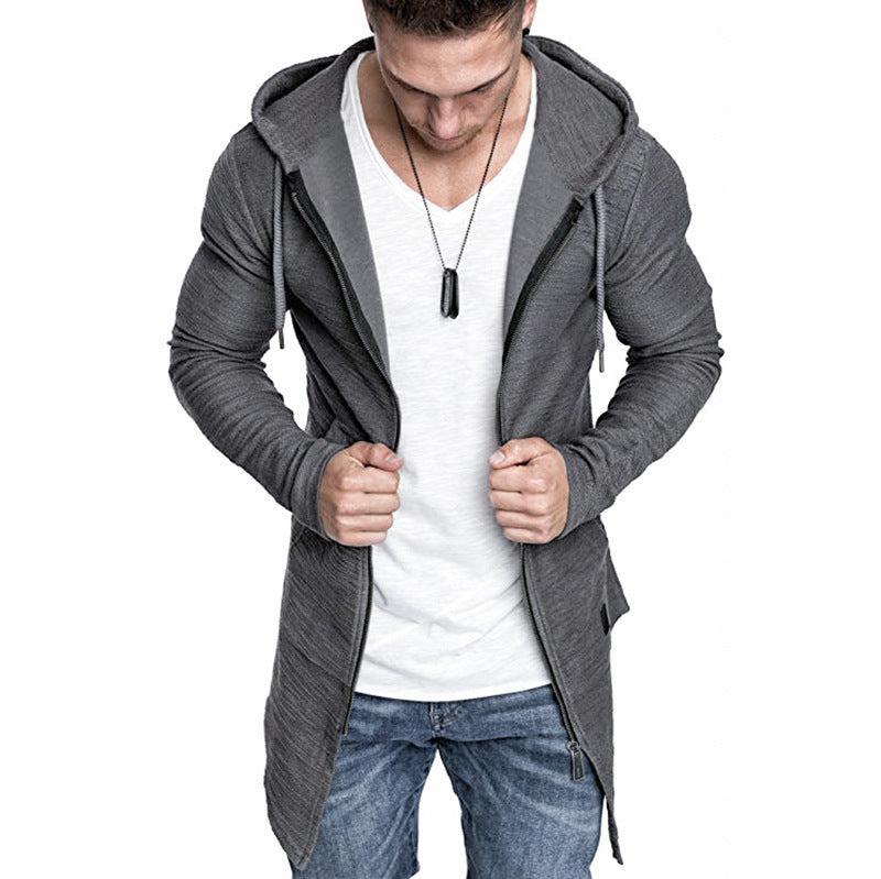 Mid-length men's hoodie with zipper