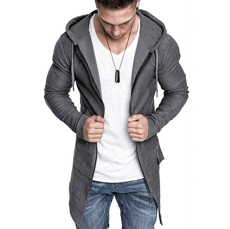 Mid-length men's hoodie with zipper - Mubimart