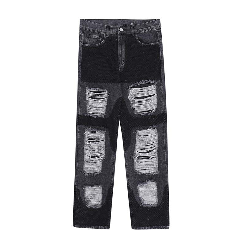 Mens Loose-fitting Casual Frayed Decorative Jeans