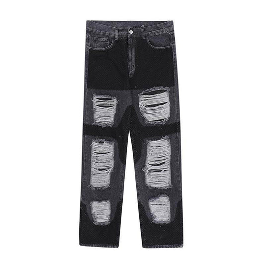 Mens Loose-fitting Casual Frayed Decorative Jeans - Mubimart