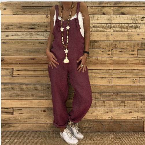 Loose suspender jumpsuit plus size overalls - Mubimart