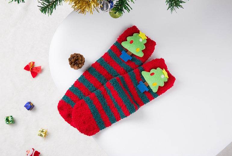 Christmas Tree Fuzzy Plush Socks - Mubimart