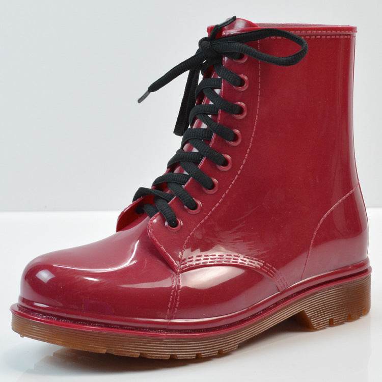 Ladies flat rain boots Martin rain boots water shoes - Mubimart