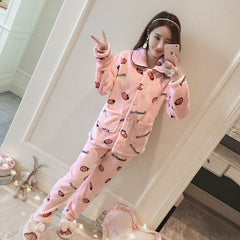 Coral Fleece Pajama Set - Mubimart -  