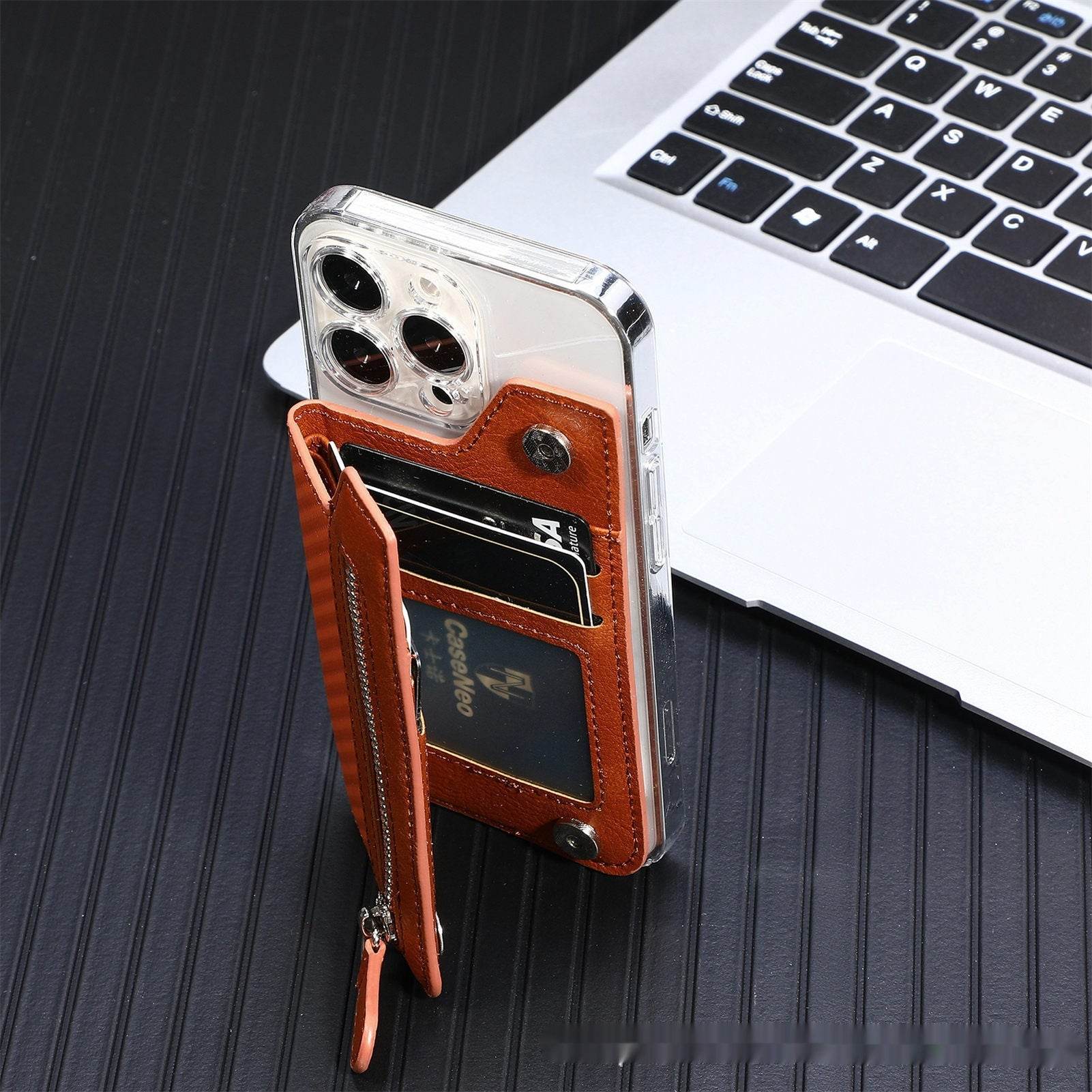 Card Holder Card Case Wallet Card Zipper Magnetic Snap Adhesive Portable Card Holder - Mubimart