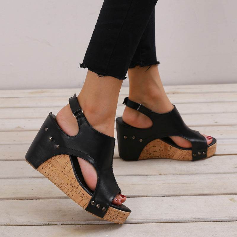 Roman Sandals Female Fish Mouth Thick Bottom Wedges Shoes Women - Mubimart