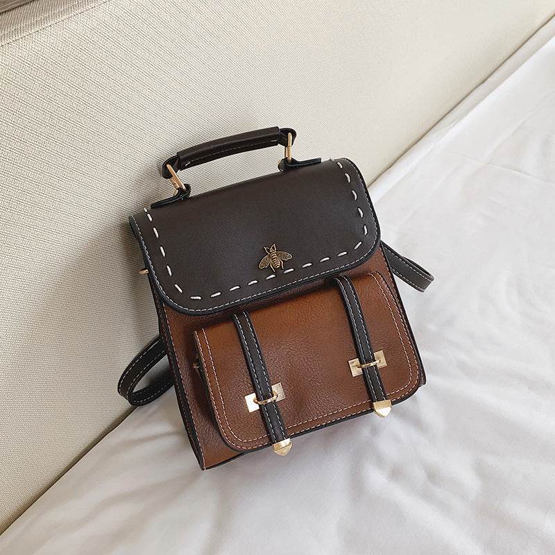 Vintage Pu Leather Women Backpack Simple Preppy Style Backpack - Mubimart