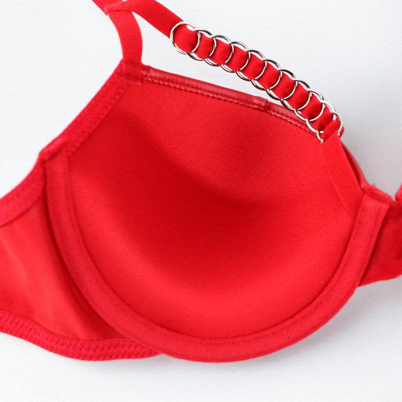Motorcycle Leather Push Up Bra Set - Mubimart