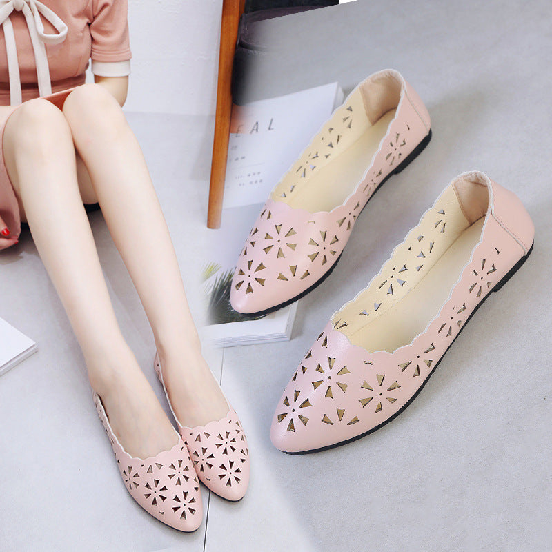 New Arrival Women Flats Shoes Flat Flat Heel Hollow Out Flower Shape Nude Shoes Pointed Toe Shoes zapatos mujer