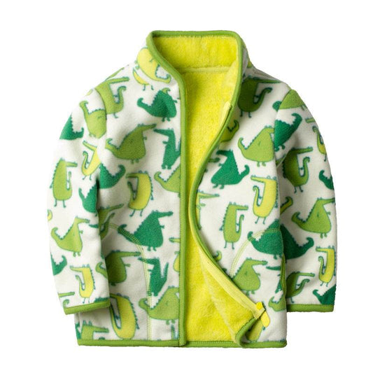 Printed plus fleece polar fleece jacket cardigan - Mubimart