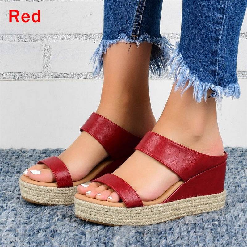 Lady's sandals with wedge heel twine - Mubimart