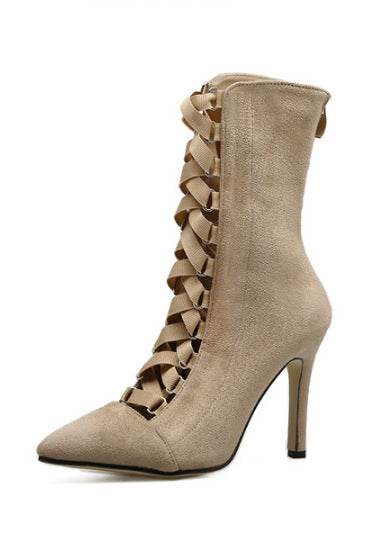 Strappy high heel nude boots - Mubimart