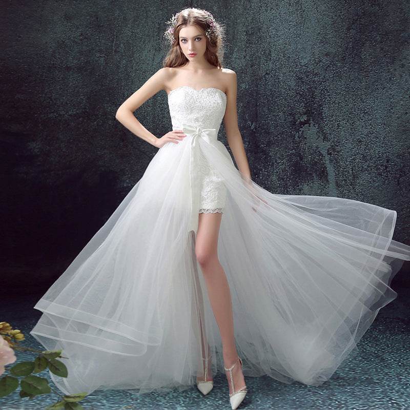Sexy Detachable Skirt Mermaid Tulle Lace Appliques Short Wedding Dress New Wedding Dresses - Mubimart