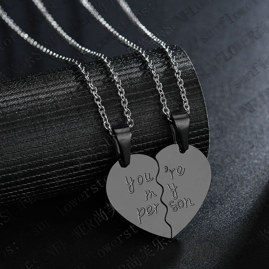 Love Double Half Heart Stainless Steel Couple Necklace