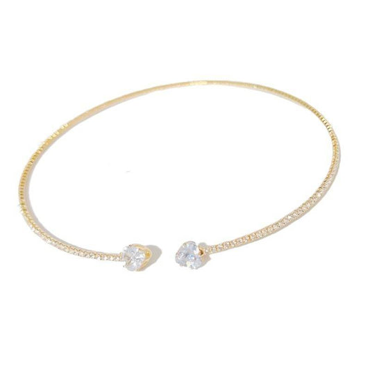 Fashion Jewelry Rhinestone Heart Collar Choker Necklace For Women Silver Color Simple Open Collar Necklace Torques Jewelry Accessories - Mubimart