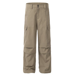 Khaki Pleated Loose Straight Casual Trousers